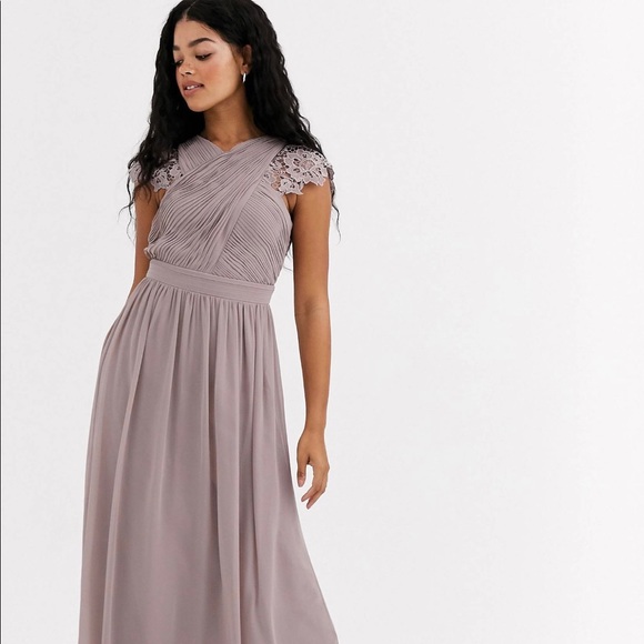 chinese dress ladies Rent Little Mistress Sofie Dusty Blue Pearl Mesh Maxi Dress